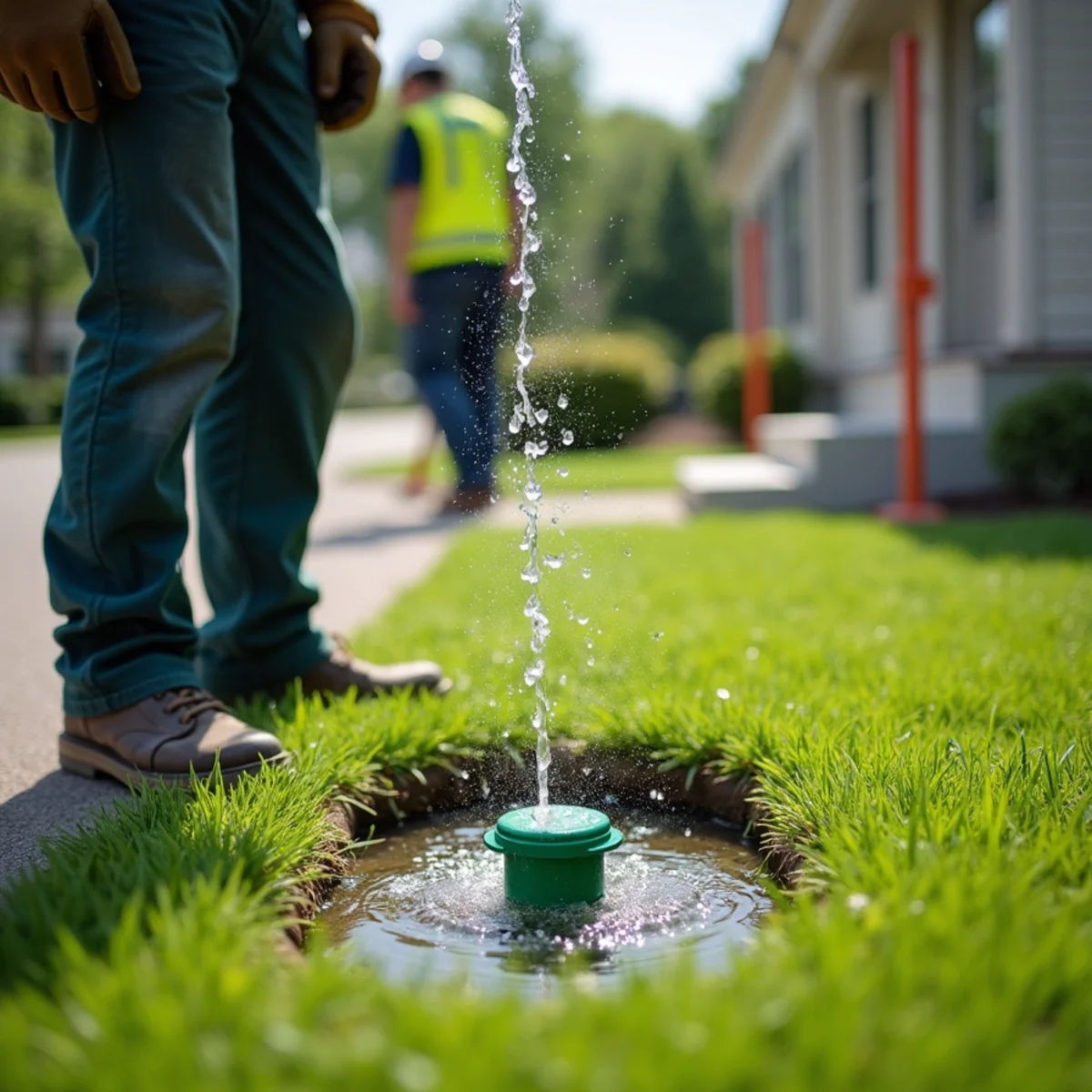 Water discharging smoothly from lawn pop-up emitter during high-volume drainage test