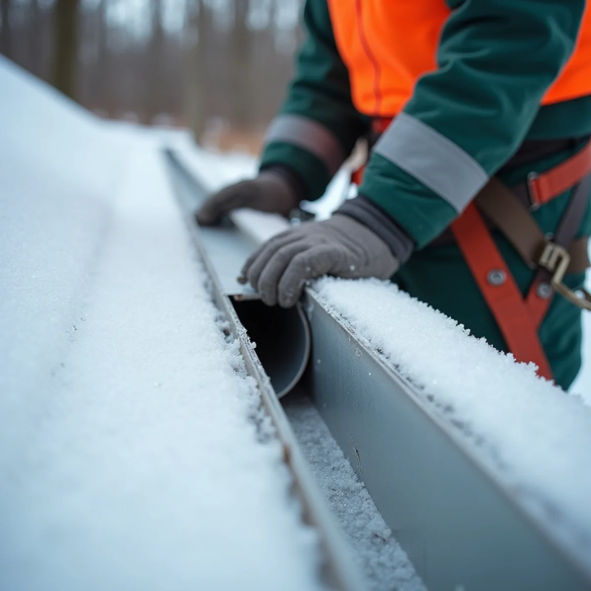 Aluminum downspout seam split open by freezing ice expansion during sub-zero cold snap
