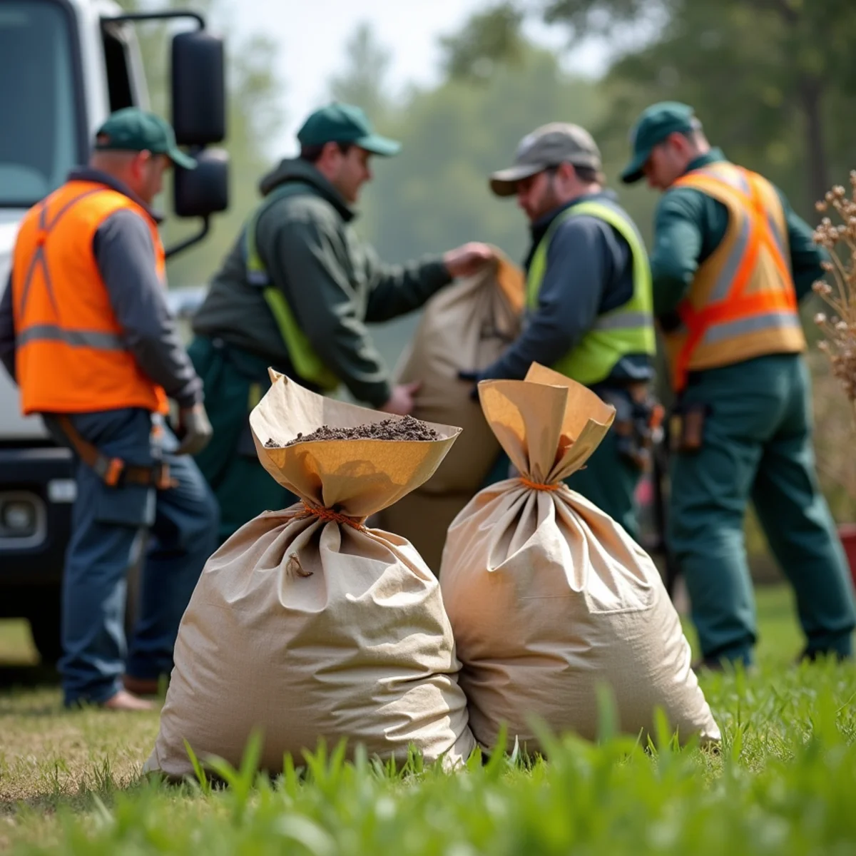 Bagged gutter organic waste staged neatly for eco-friendly municipal compost disposal