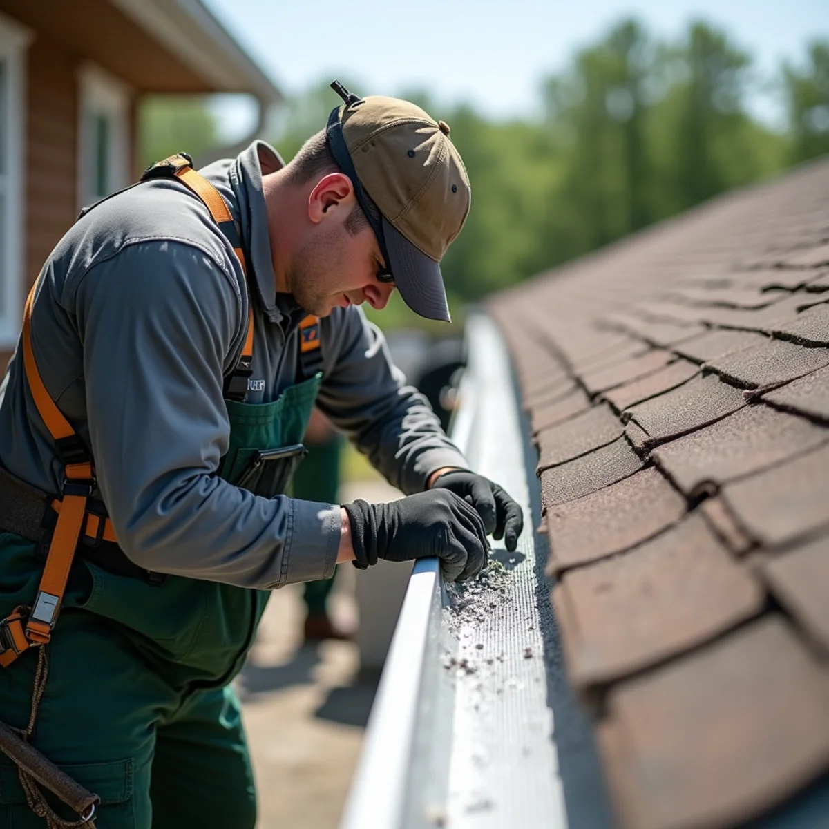 Technician securing professional stainless steel micro-mesh guard to gutter lip