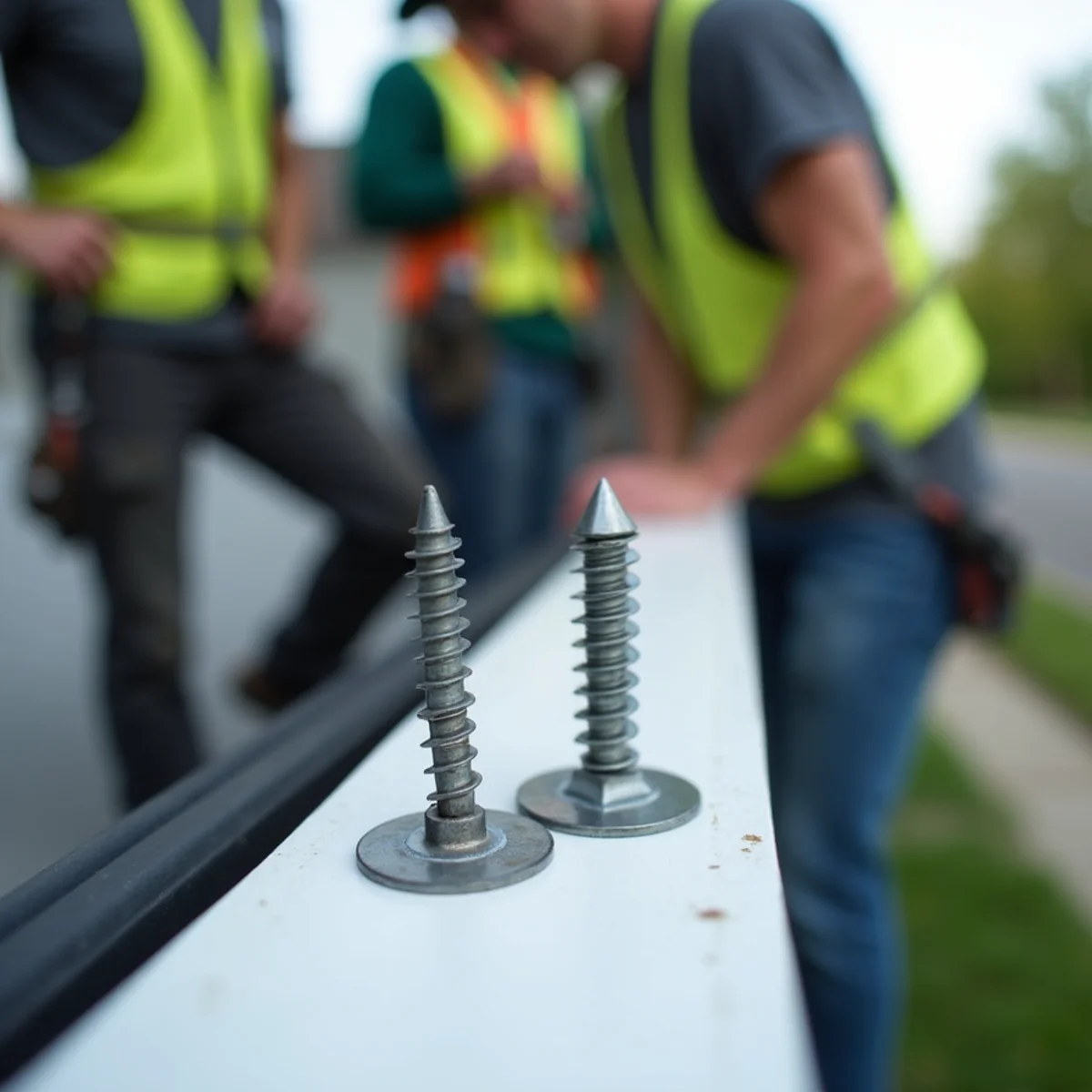 Comparison of outdated loose gutter spike next to heavy-duty hidden internal screw hanger