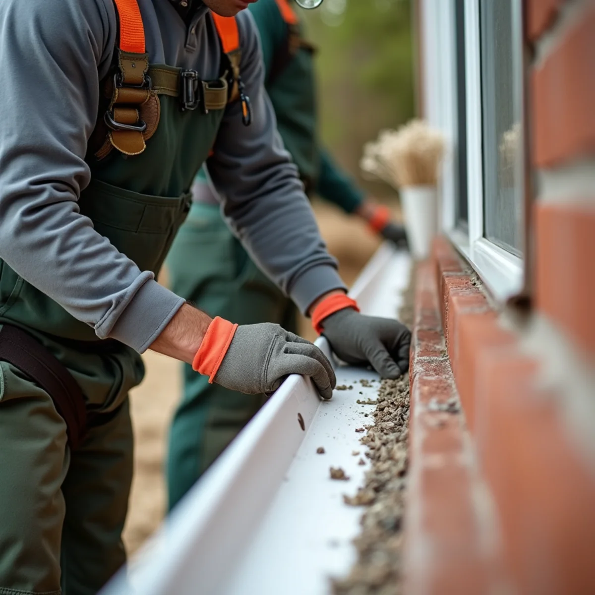 Installer mounting heavy-duty downspout bracket securely into exterior brick wall