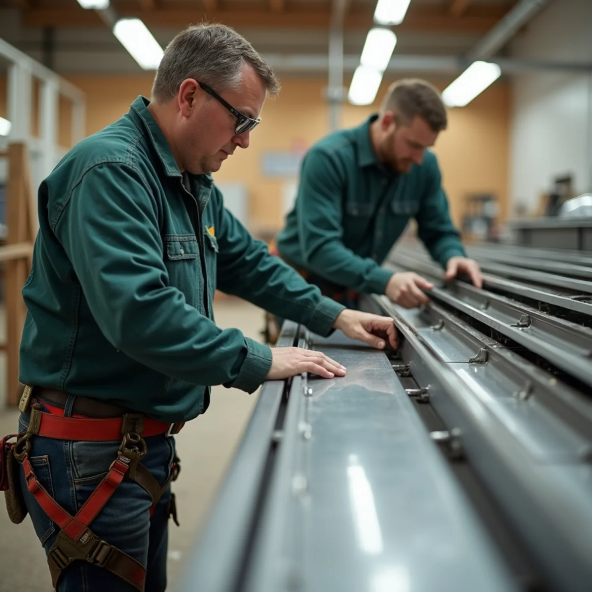 Technician demonstrating heavy extruded aluminum frame of micro-mesh guard