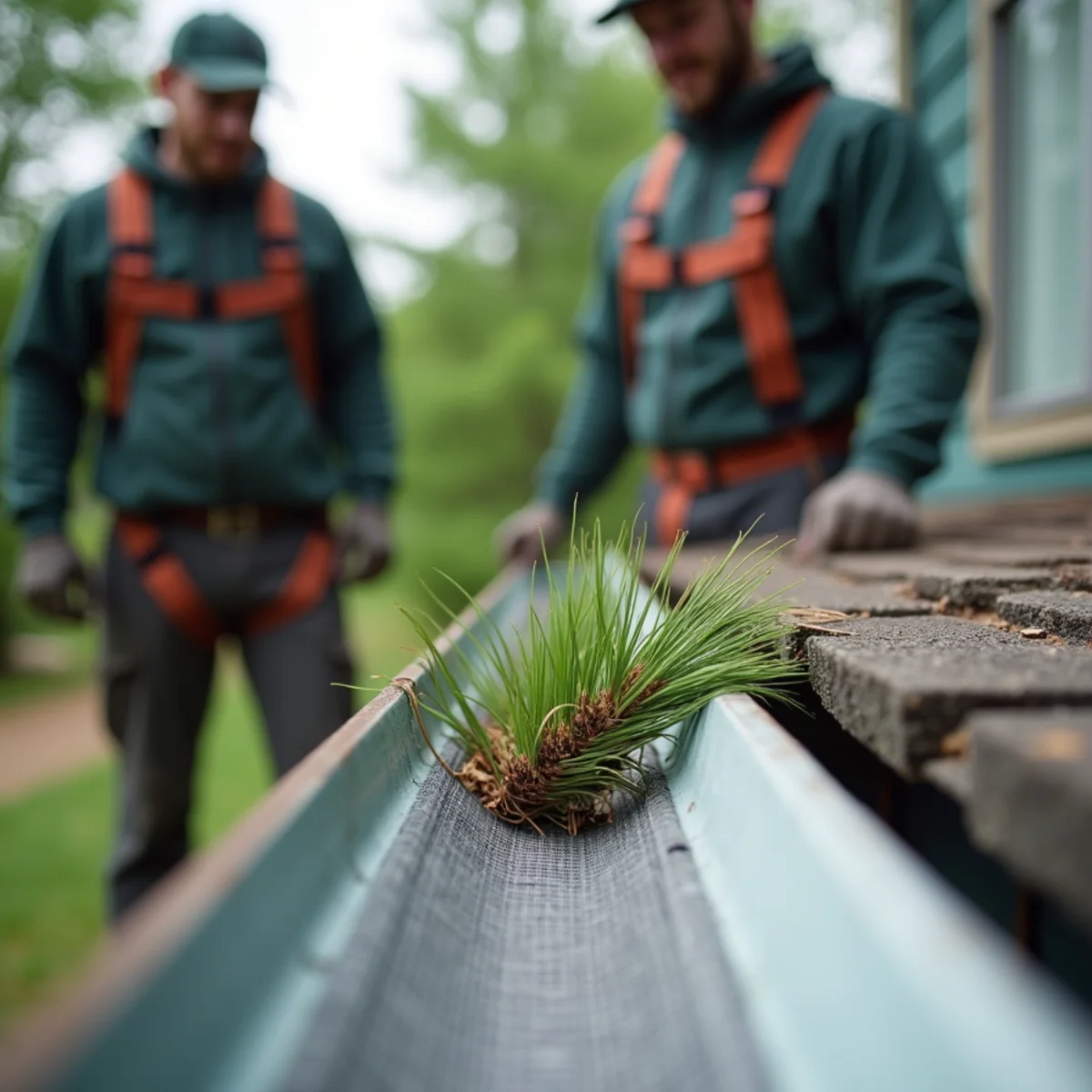 Pine needles resting harmlessly on micro-mesh screen versus jammed in reverse-curve slot
