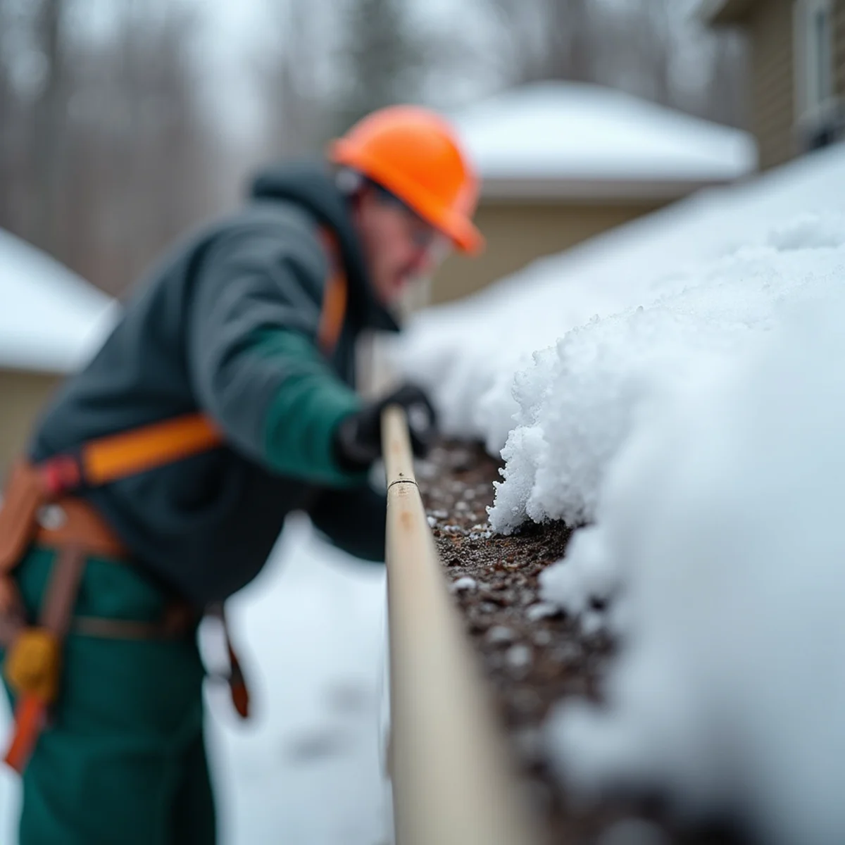 Old gutter spike backed out from wood fascia board after winter freeze-thaw cycles
