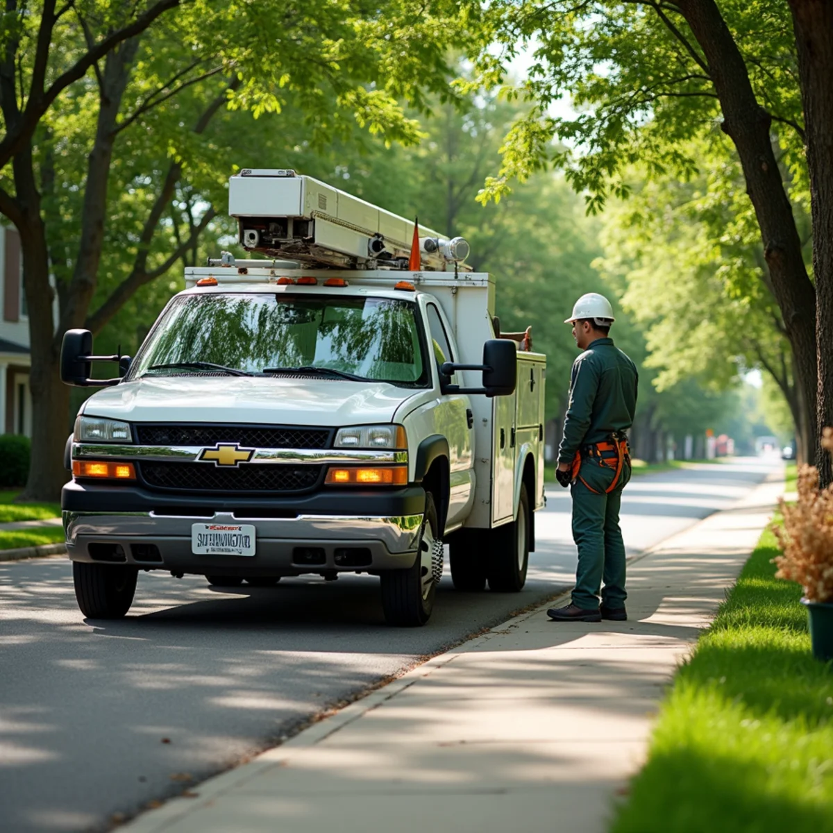 DualGuard service vehicle parked on residential street in historic St Joseph MN